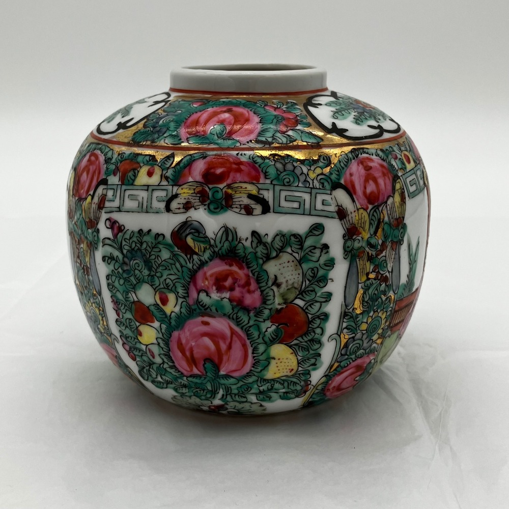 Vintage ACF Rose Medallion Ginger Jar Hand Painted Porcelain Made in Hong Kong